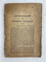 Autobiography of Benjamin Franklin no copyright; cover, spine and back missing