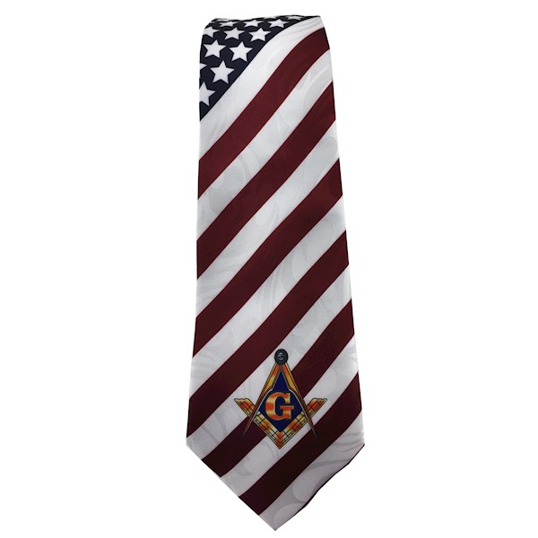 American Flag Tie with Square, Compass and "G"