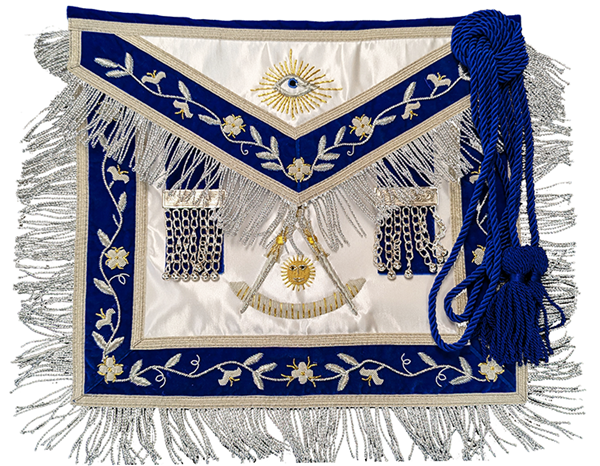 Masonic Past Master Apron | Gold & Silver Bullion Hand-Embroidery | Velvet Ribbon with Metallic Trim | Chain Tassel Tabs