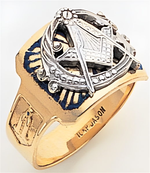 Masonic ring Enameled Round Front with S&C and "G" - 10KYG