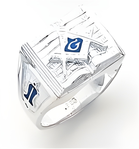 Master Mason ring Square front & S,C and "G" on open Bible - Sterling Silver