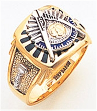 Past Master ring Square front, Compass & Quadrant with Sun - 10K Y&WG