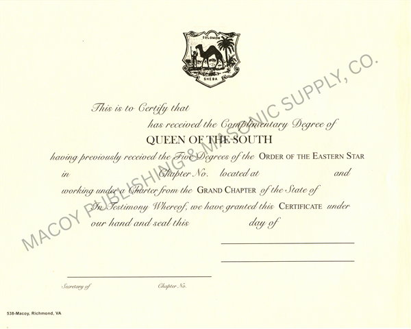 Queen of the South Certificate
