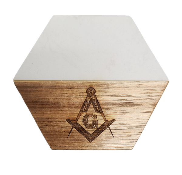 Hexagonal Marble & Bamboo Coaster Set – Masonic / OES Laser Engraved (Pack of 4)