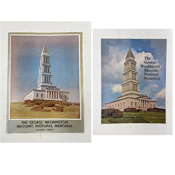 1957 George Washington Masonic National Memorial pamphlet and the later updated edition (1970s based on image styling),