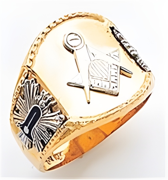 Masonic ring Square front & rounded edges with S&C and "G" - Sterling Silver